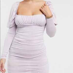 Long sleeve ruched mini dress